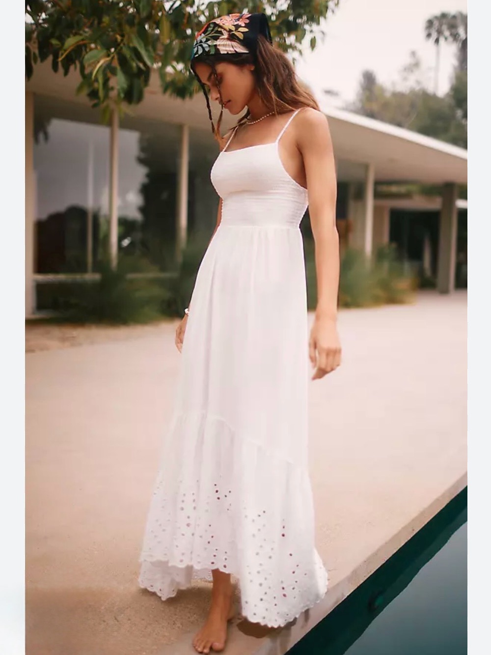 Anthropologie Maaji Women's Isadora Smocked Eyelet Dress Sleeveless White S